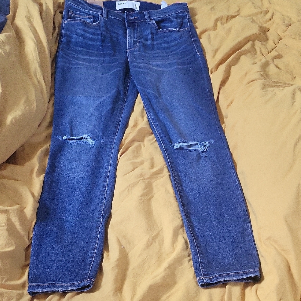 Garage Blue Straight Leg Jeans with Distressed Knees